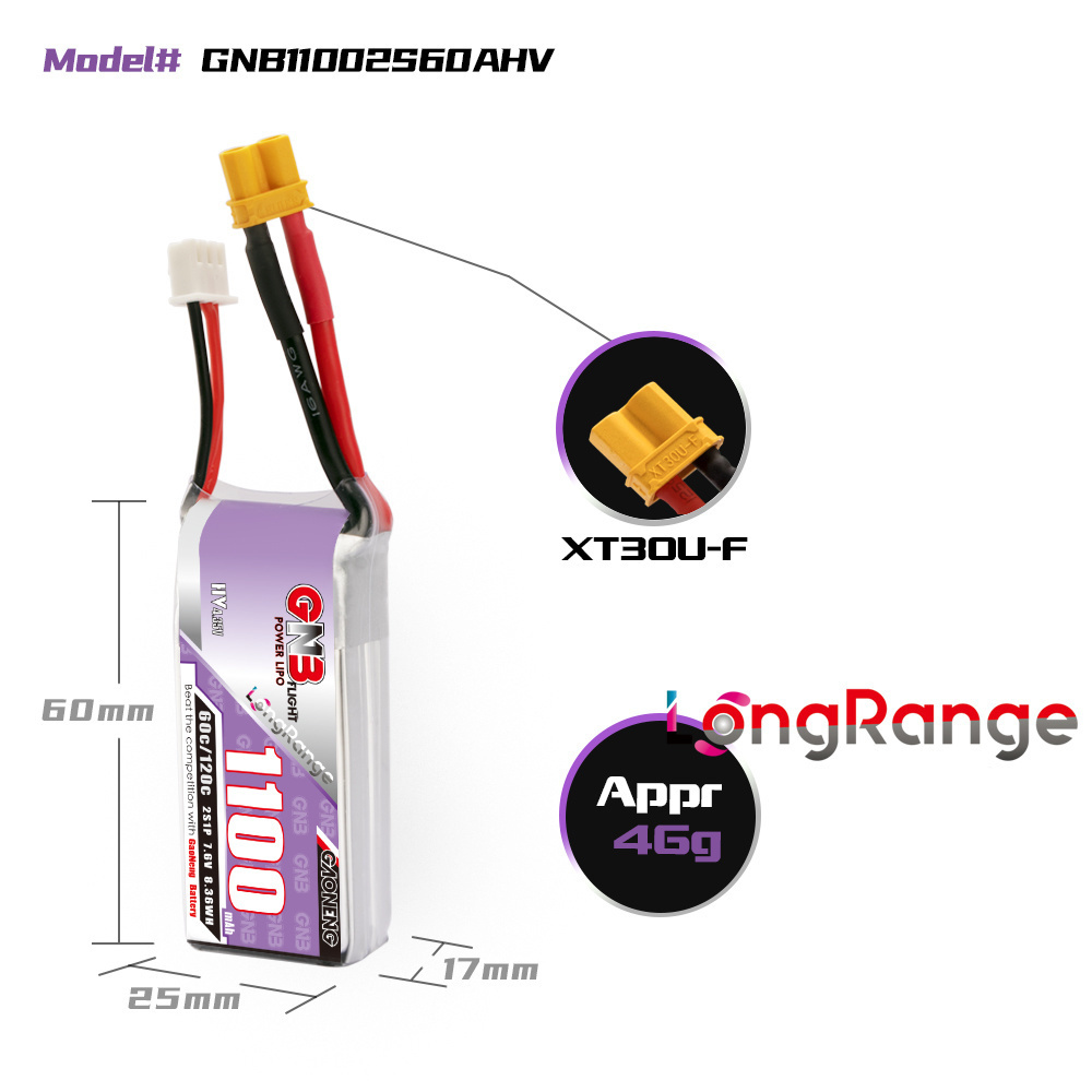 GNB 1100mAh 2S 3S 4S 6S 60C/12 - Drone Racing Battery recensie en prijs