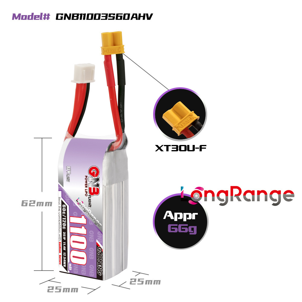 GNB 1100mAh 2S 3S 4S 6S 60C/12 - Drone Racing Battery recensie en prijs